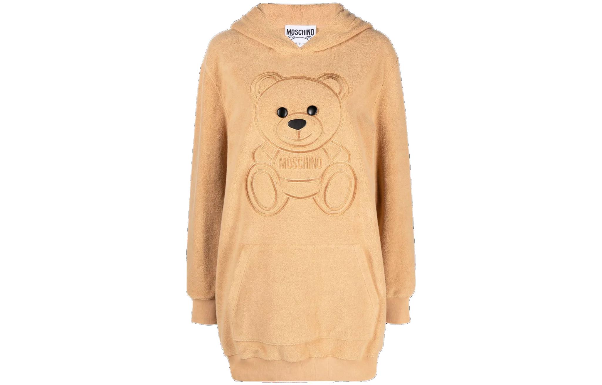 MOSCHINO FW23 Teddy Bear Hoodie Long-Sleeve Midi Dress Light Brown. A0432-5526-1018