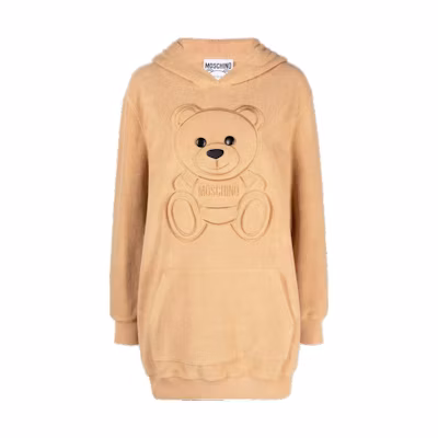 MOSCHINO FW23 Teddy Bear Hoodie Long-Sleeve Midi Dress Light Brown. A0432-5526-1018