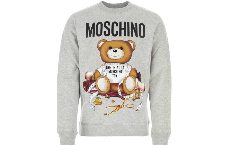 MOSCHINO FW23 Teddy Letter Print Crewneck Sweatshirt Gray V1722-5228-1485
