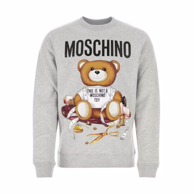 MOSCHINO FW23 Teddy Letter Print Crewneck Sweatshirt Gray V1722-5228-1485