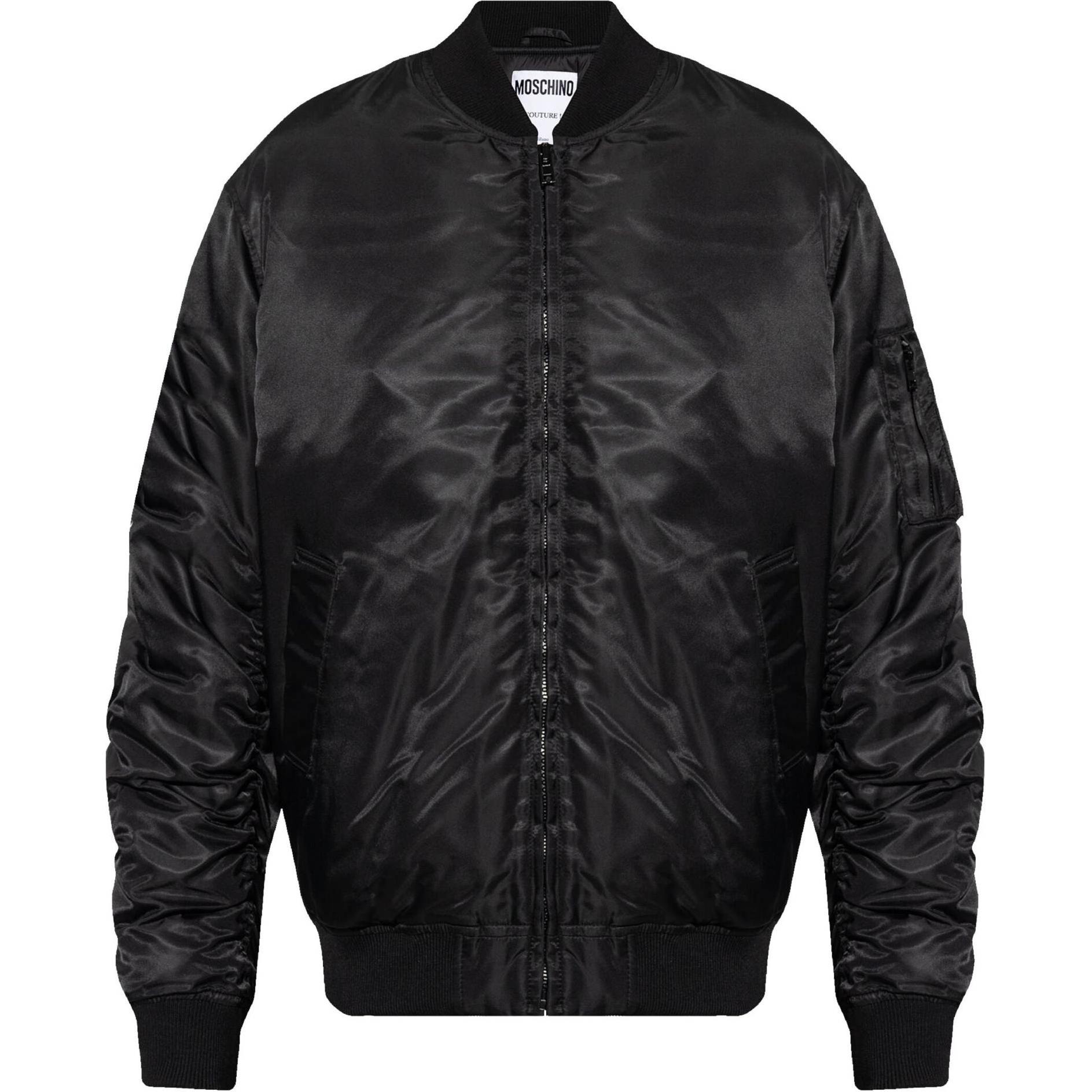 Moschino Glossy Zip-Up Jacket Black Long Sleeve Outerwear A062652151555