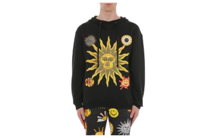 MOSCHINO Graphic Print Pullover Hoodie Black Comfortable Design A1721-2028-1555