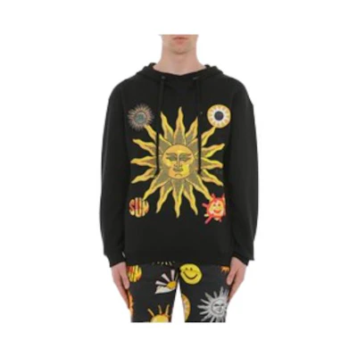 MOSCHINO Graphic Print Pullover Hoodie Black Comfortable Design A1721-2028-1555