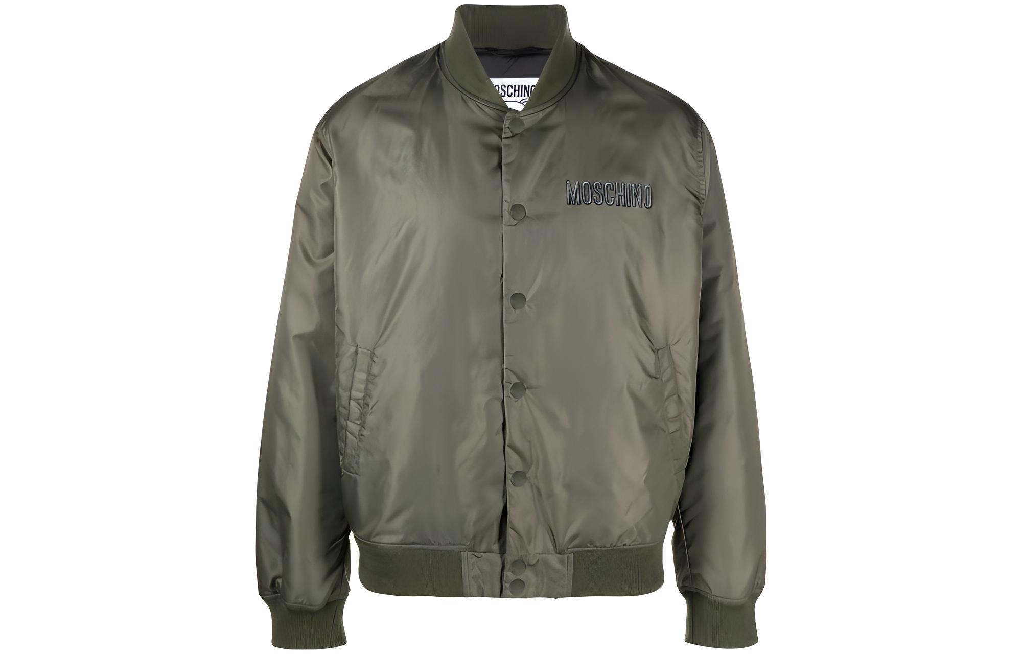 MOSCHINO Green Letter Print Stand Collar Jacket V06247015