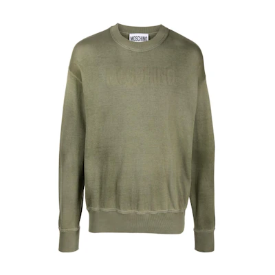 MOSCHINO Green Solid Color Letter Print Crewneck Sweatshirt Long Sleeve J0926-7001-3427