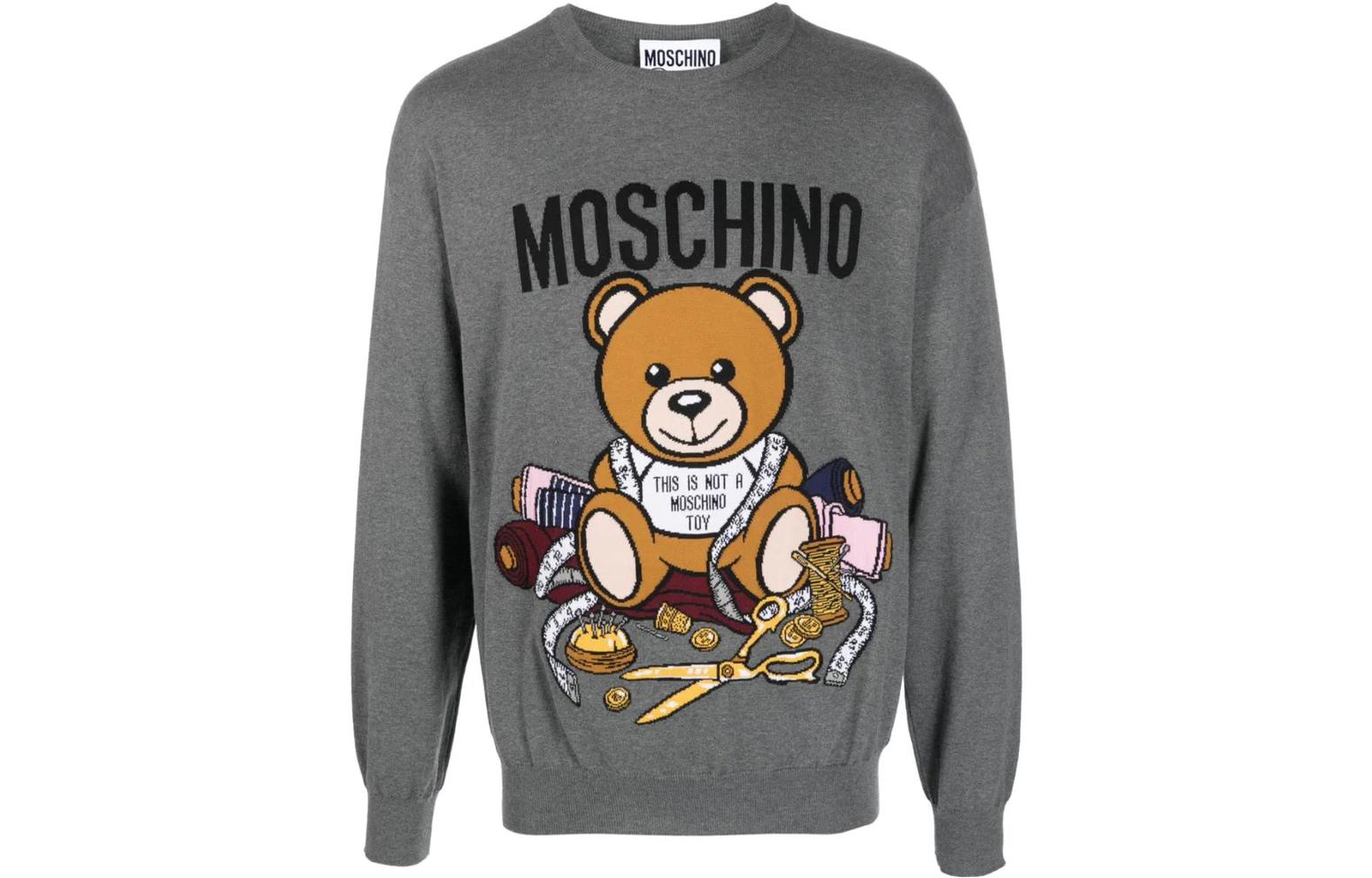 MOSCHINO Grey Crewneck Letter Print Long Sleeve Sweatshirt V0921-5505-1507