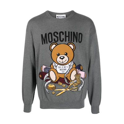 MOSCHINO Grey Crewneck Letter Print Long Sleeve Sweatshirt V0921-5505-1507