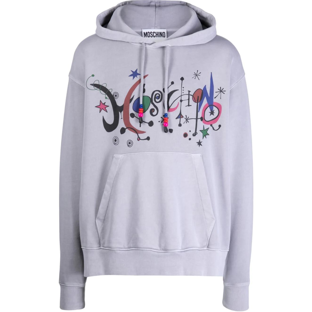 MOSCHINO Grey Logo Print Oversized Hoodie Long Sleeve Pullover A1720-2026-1486