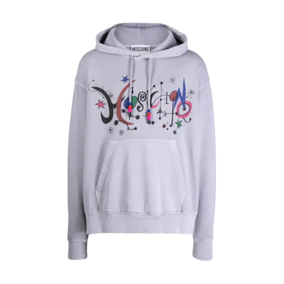 MOSCHINO Grey Logo Print Oversized Hoodie Long Sleeve Pullover A1720-2026-1486