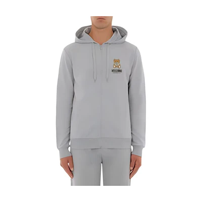 MOSCHINO Grey Zipper Hoodie with Lettering and Teddy Bear Print V1787-4409-0332