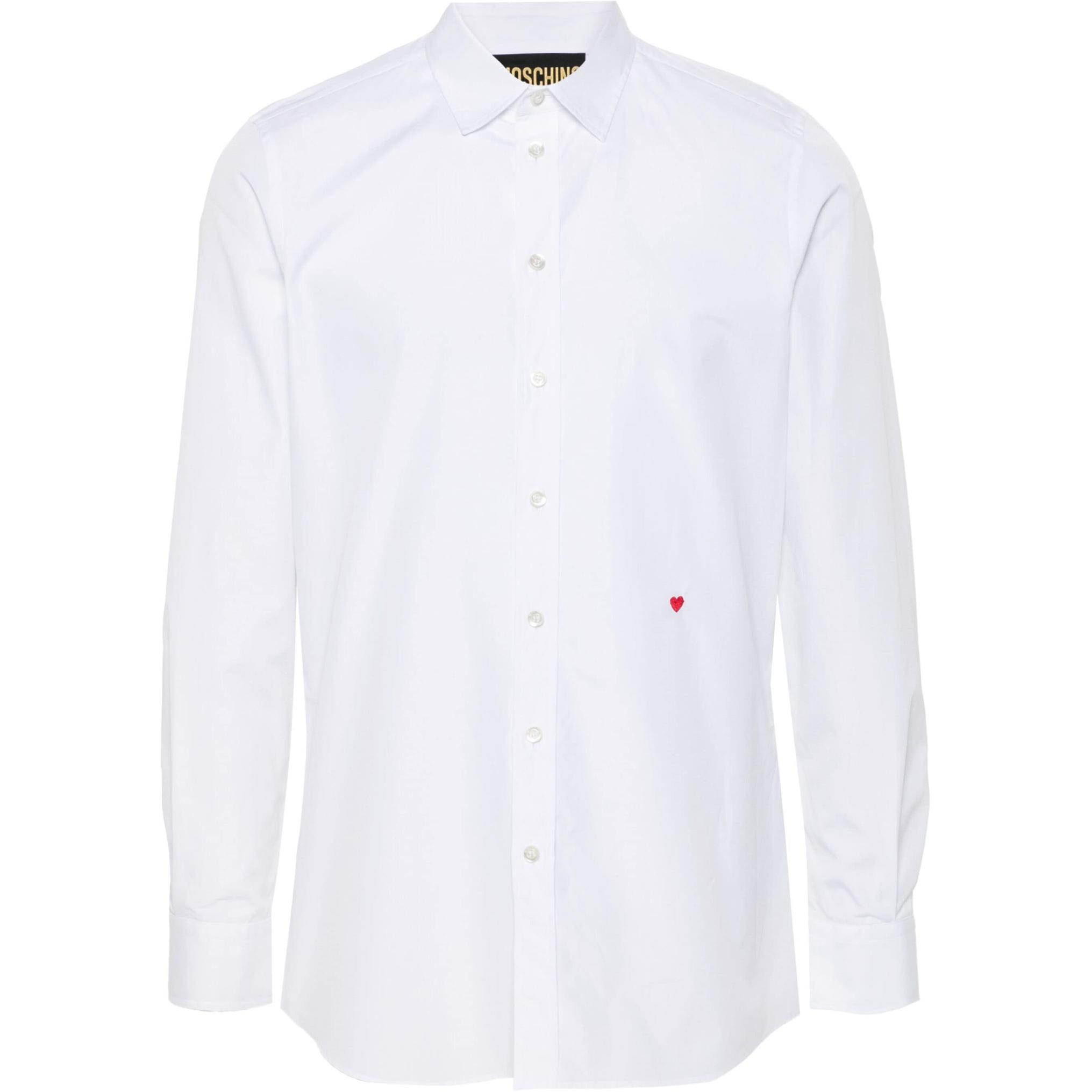 MOSCHINO Heart Embroidery Wide Collar Long Sleeve Shirt White  Shirt. A022770351001
