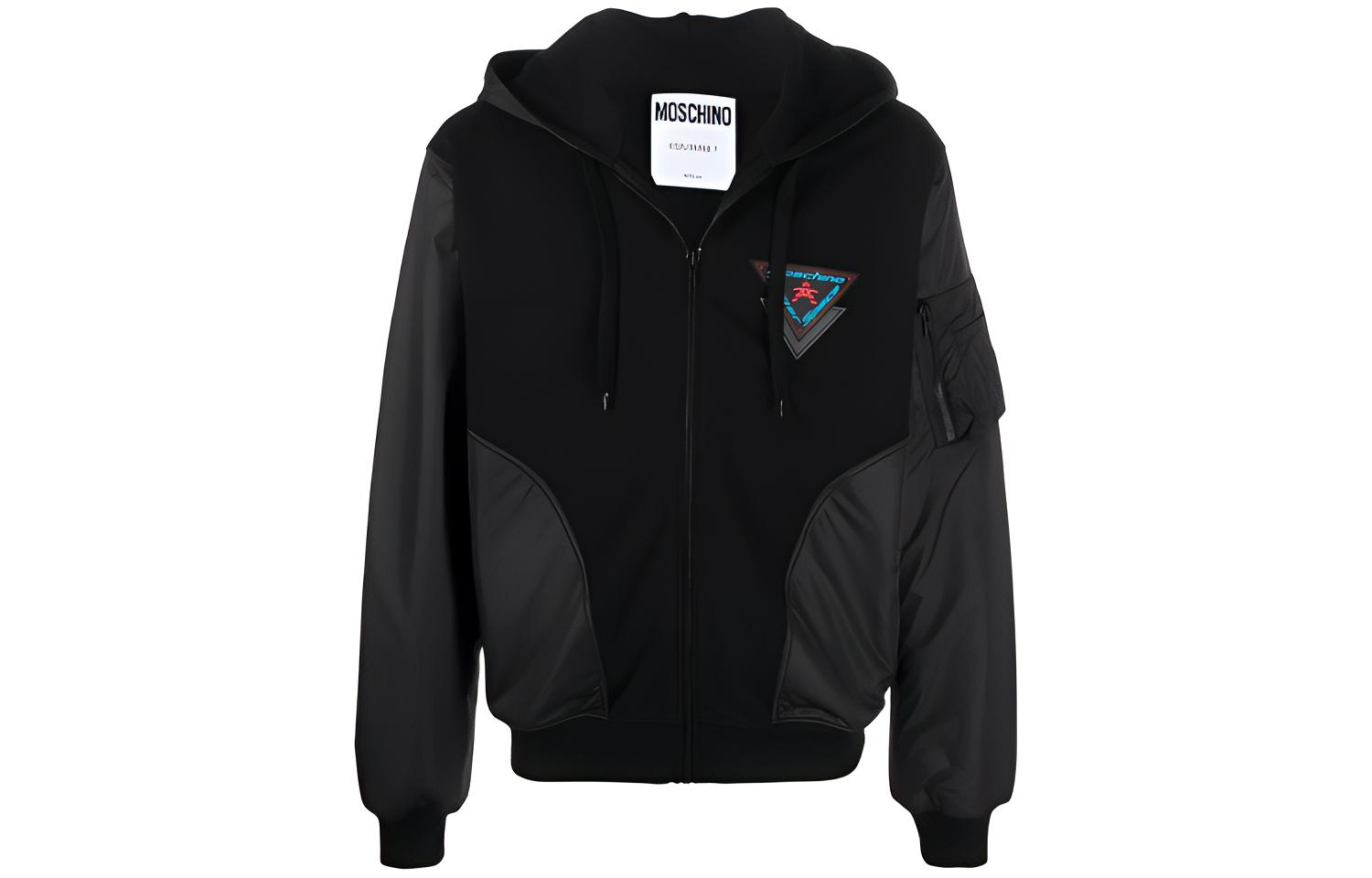MOSCHINO Hyper Space Patchwork Zip Drawstring Hoodie Jacket Men’s Black A1713-2027-4555