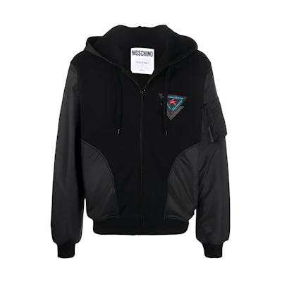 MOSCHINO Hyper Space Patchwork Zip Drawstring Hoodie Jacket Men’s Black A1713-2027-4555