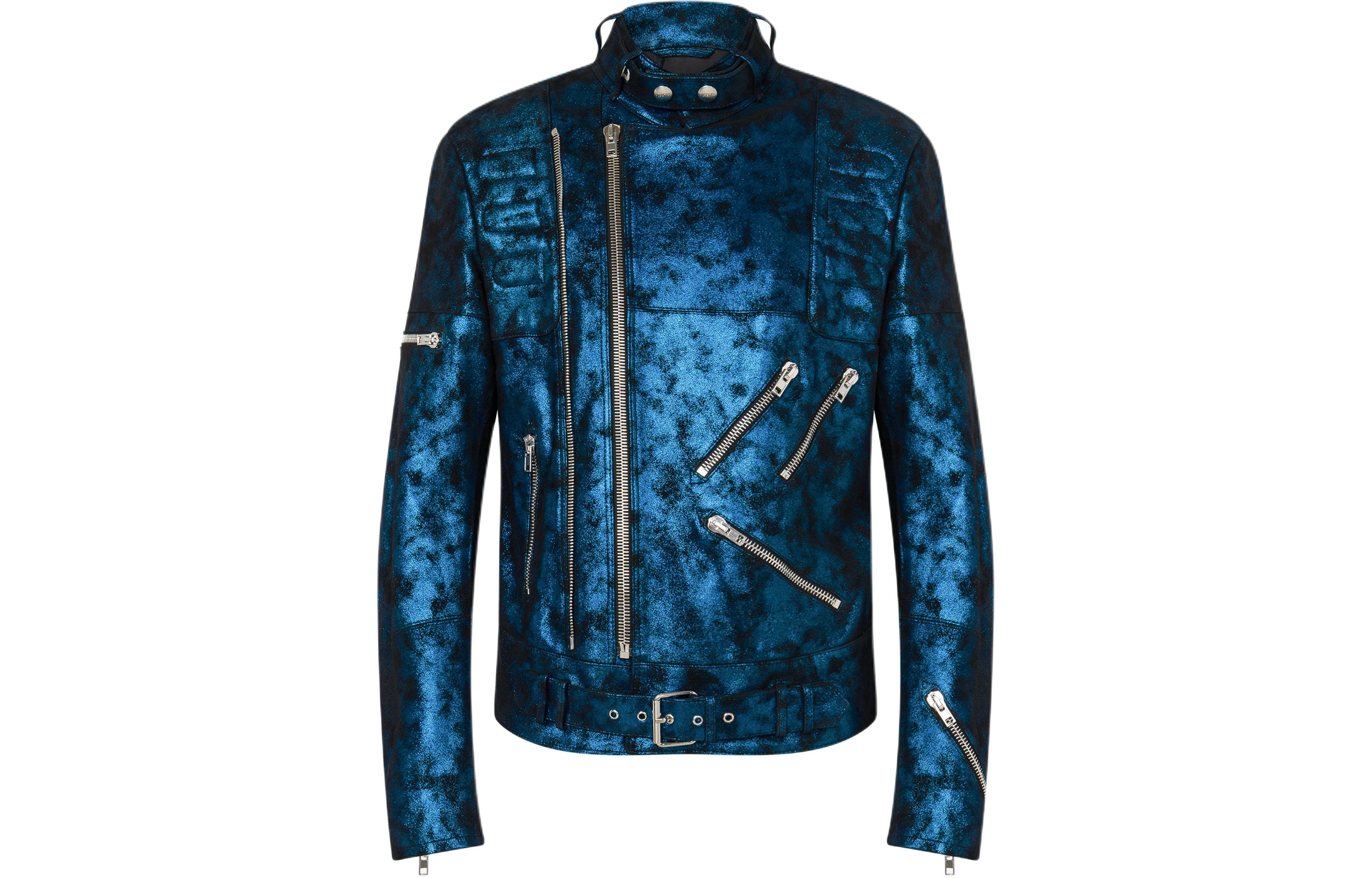 MOSCHINO Laminated Suede Biker Zipped Jacket Men’s Blue A3710-7071-1288