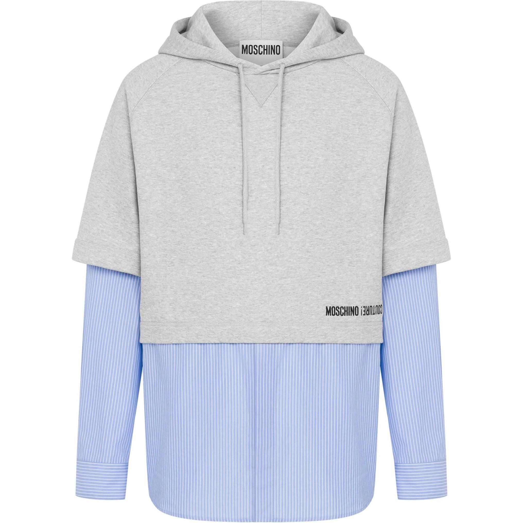 MOSCHINO Layered Logo Print Hoodie Men’s Light Grey J171170285485