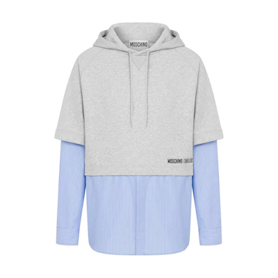 MOSCHINO Layered Logo Print Hoodie Men’s Light Grey J171170285485
