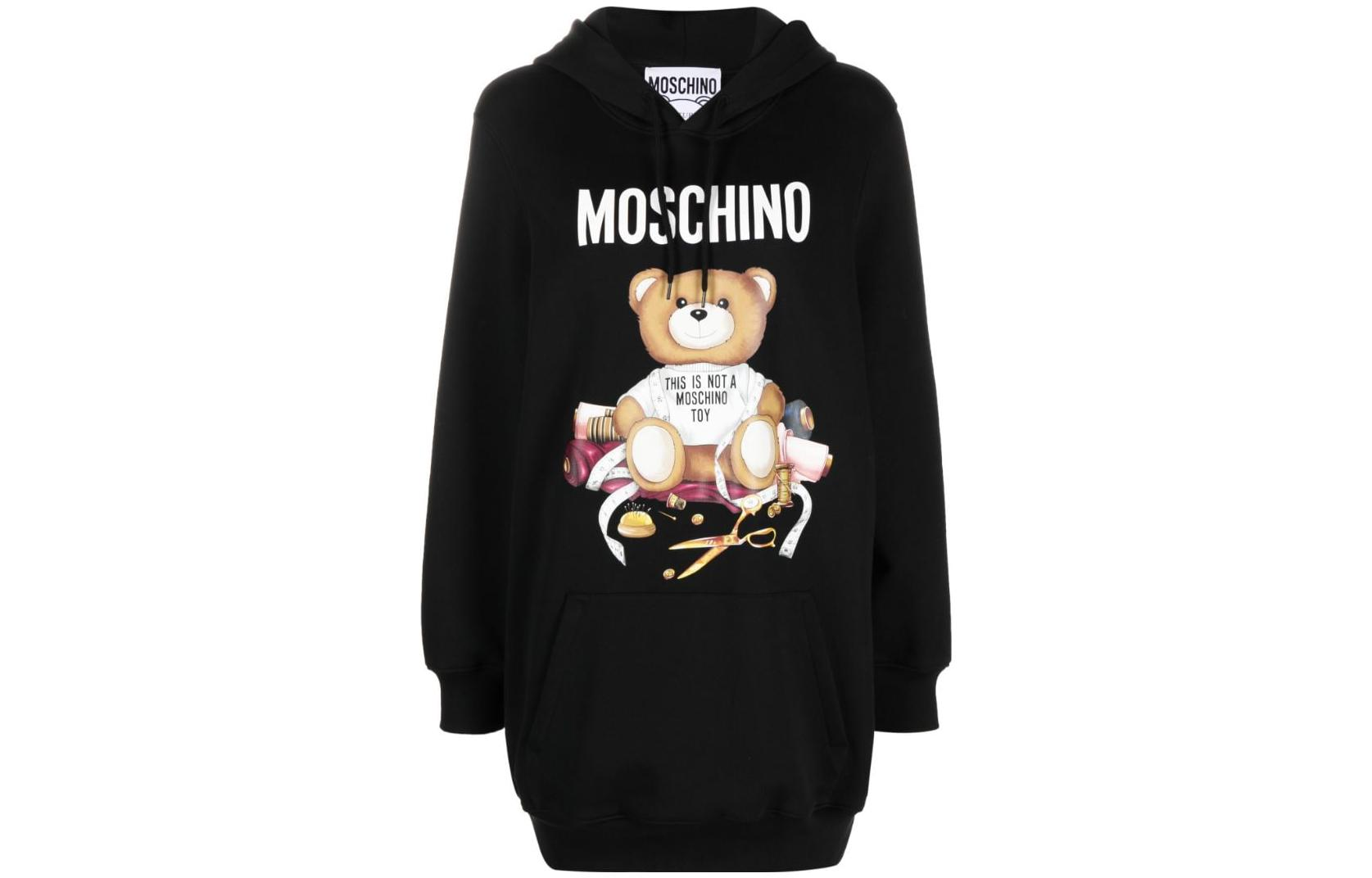 MOSCHINO Letter Bear Print Cropped Long Sleeve Dress - Black V04645528
