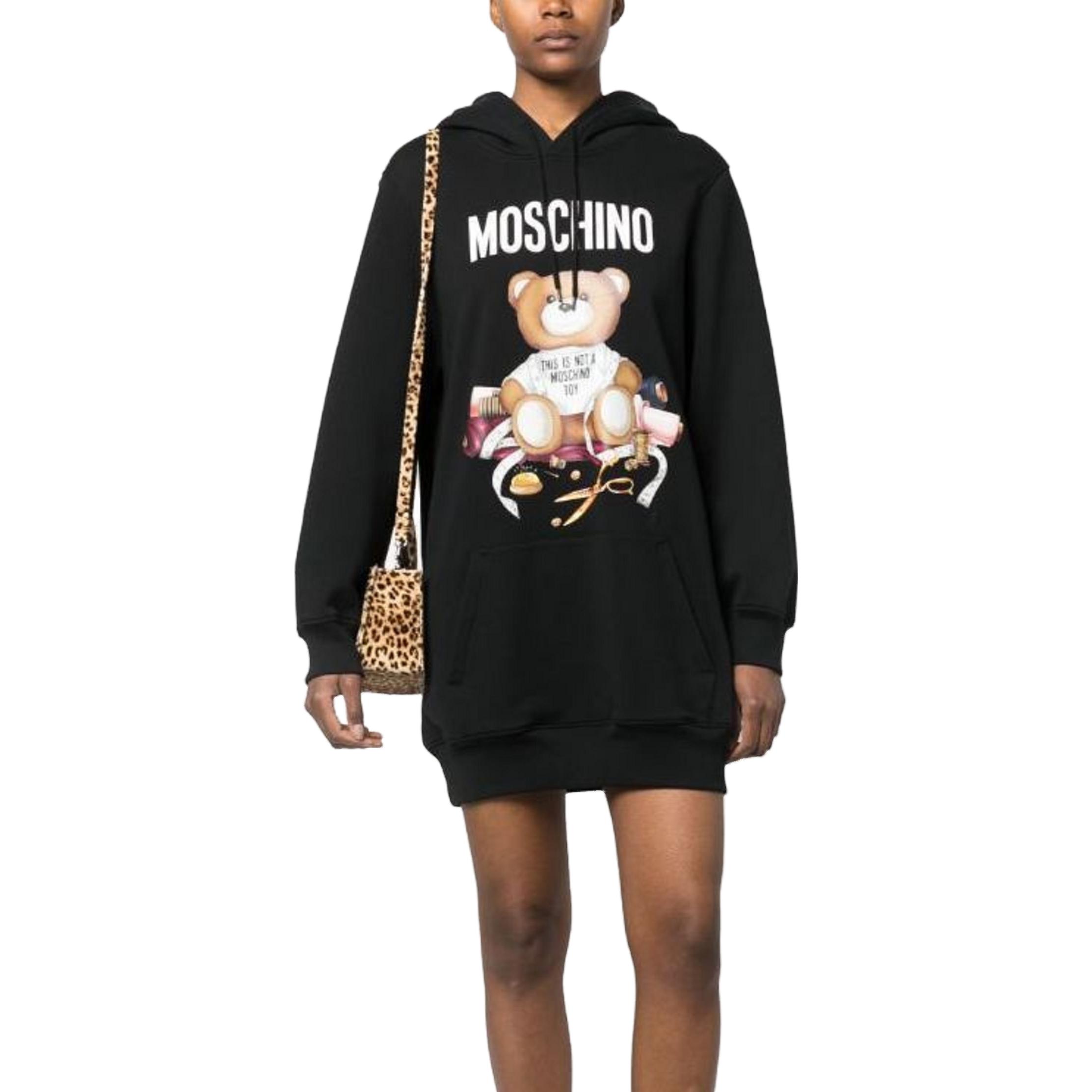 Lookbook 모스키노 레터 베어 프린트 크롭 긴소매 드레스 - 블랙 V04645528