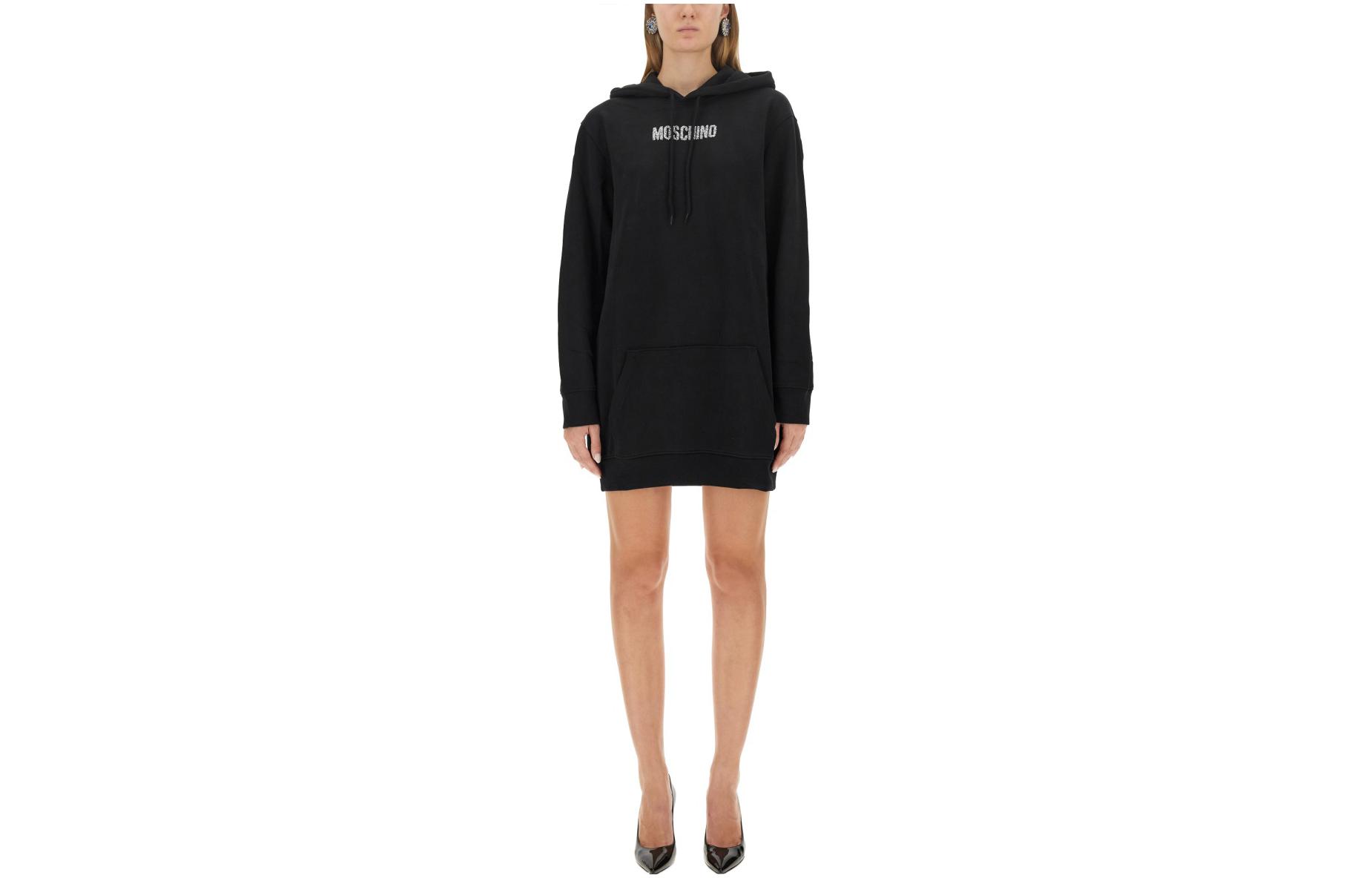 MOSCHINO Letter Graphic Hoodie Pullover Short Dress Black 0457-5428-1555