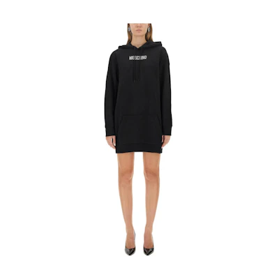 MOSCHINO Letter Graphic Hoodie Pullover Short Dress Black 0457-5428-1555