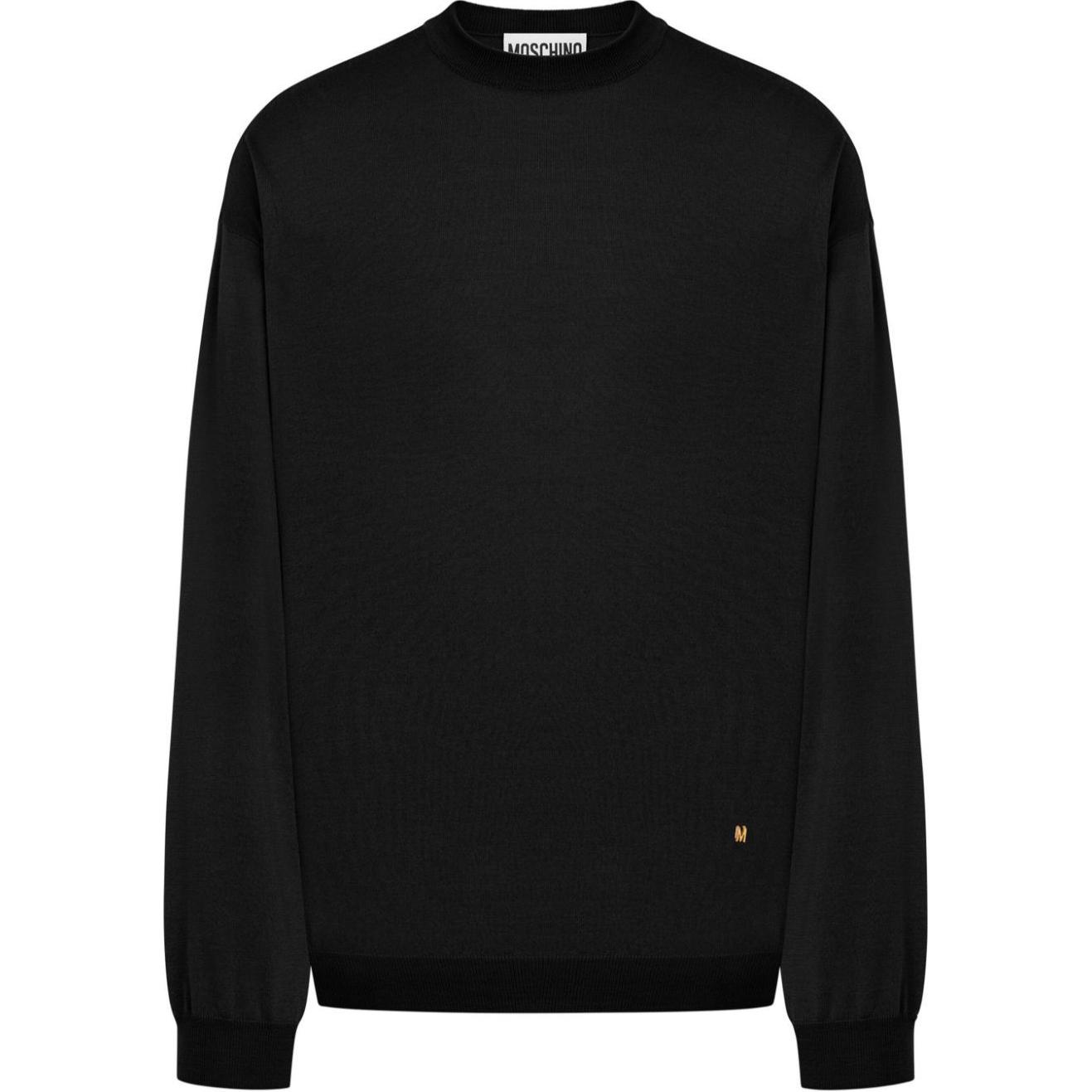 MOSCHINO Logo Embroidered Ribbed Crewneck Drop-Shoulder Sweatshirt Black J09070201-BLACK