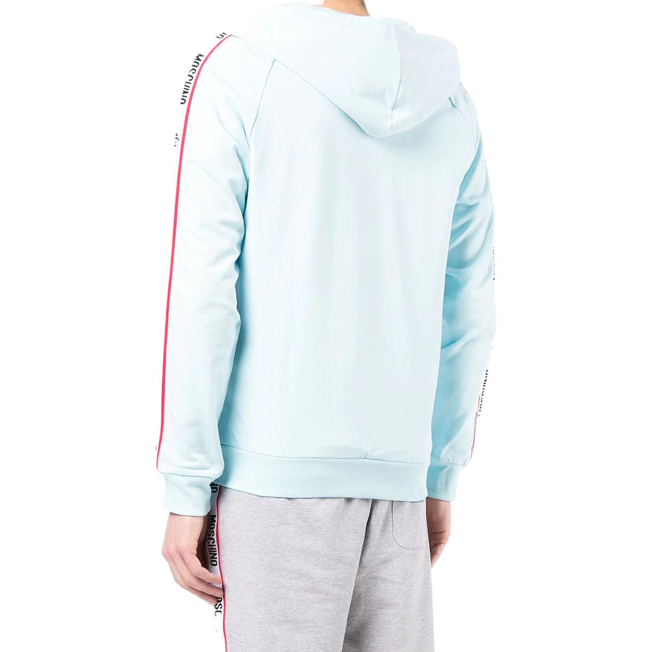 Shop Moschino 男士藍色LOGO刺繡拉鍊連帽外套 A1707-8102-0332