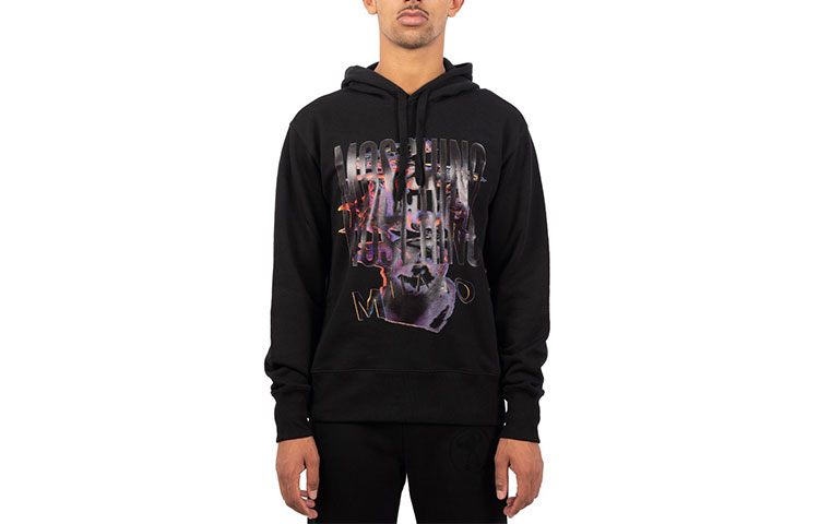 MOSCHINO Logo Graphic Print Pullover Hoodie Black ZPA171-17027-1555