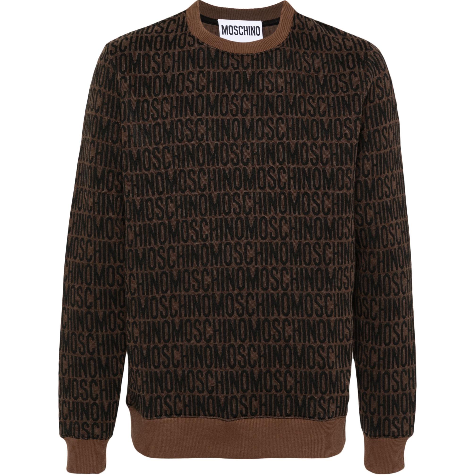 MOSCHINO Logo Jacquard Crewneck Long Sleeve Sweatshirt Chocolate Brown Men A170376291103