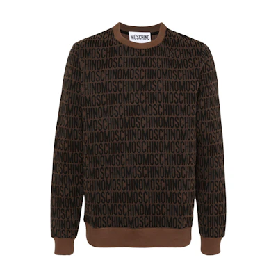 MOSCHINO Logo Jacquard Crewneck Long Sleeve Sweatshirt Chocolate Brown Men A170376291103