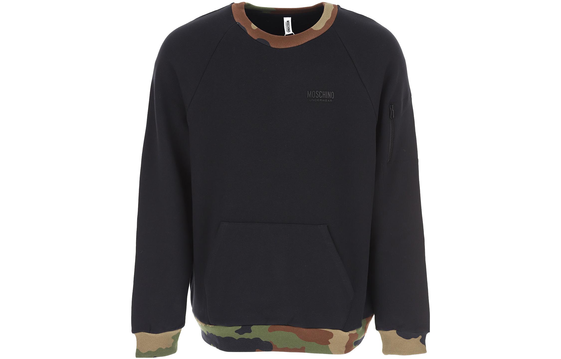 MOSCHINO Logo Patch Camo Trim Crewneck Sweatshirt Men’s Black A1718-8137-0555