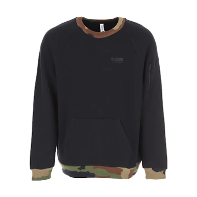 MOSCHINO Logo Patch Camo Trim Crewneck Sweatshirt Men’s Black A1718-8137-0555