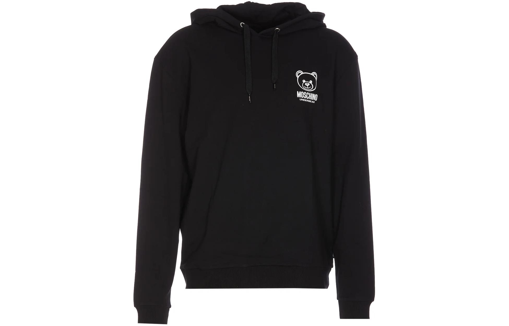 MOSCHINO Logo Print Black Hoodie Long Sleeve Sweatshirt 17084422-0555