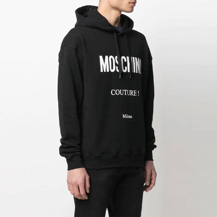 Shop Moschino 男款黑色連帽上衣 長袖 ロゴ印花 A1729-2027-1555