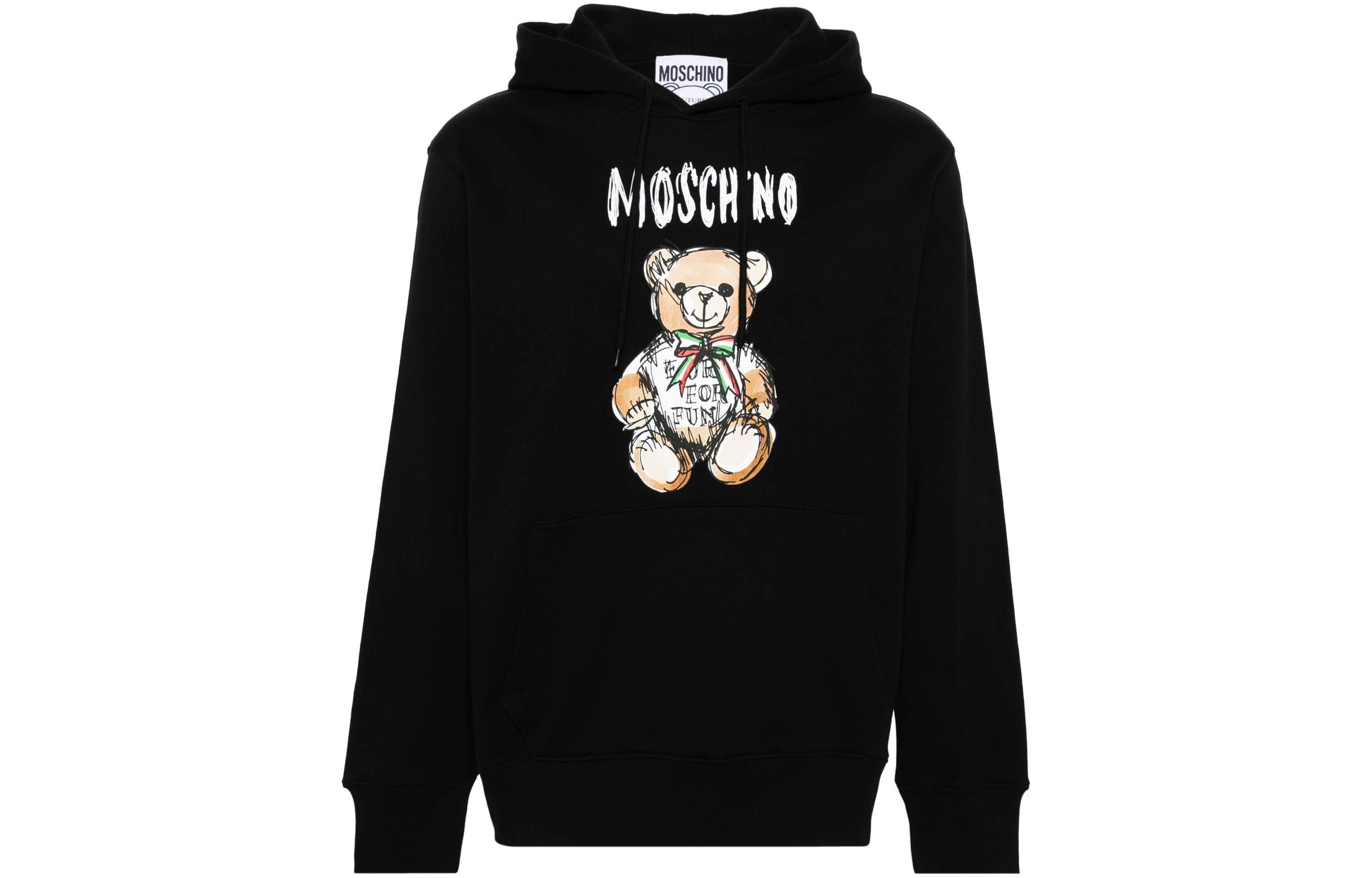 MOSCHINO Logo Print Black Hoodie with Ribbed Details for Men V17160228-BLACK