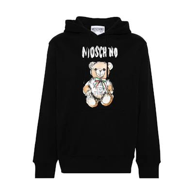 MOSCHINO Logo Print Black Hoodie with Ribbed Details for Men V17160228-BLACK