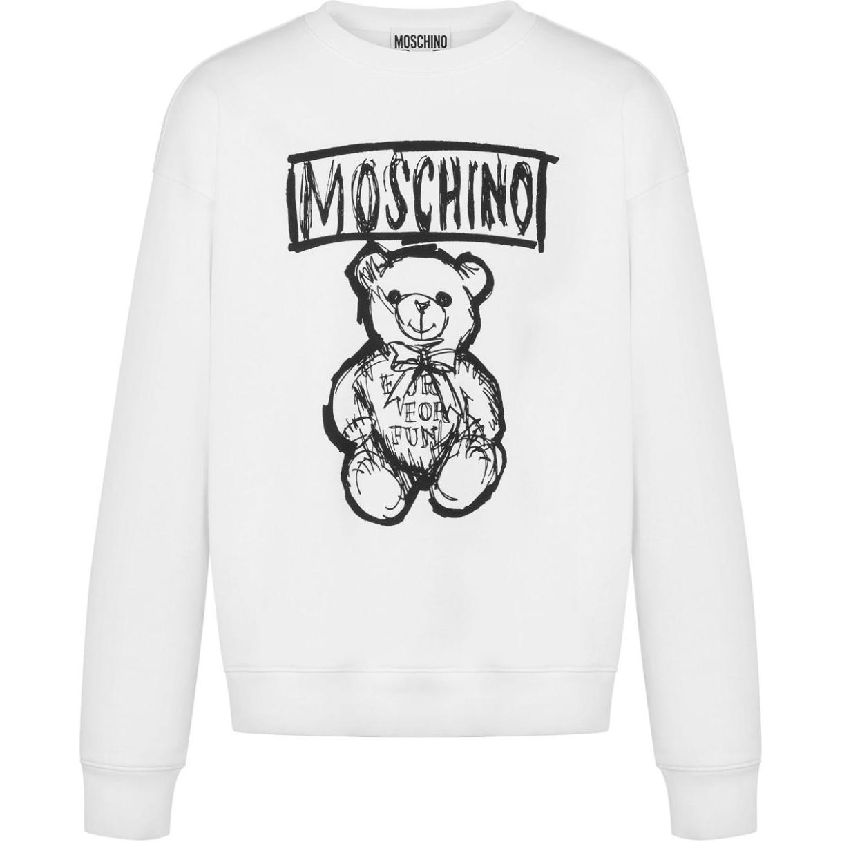 MOSCHINO Logo Print Crewneck Sweatshirt White Mens V17277028-WHITE
