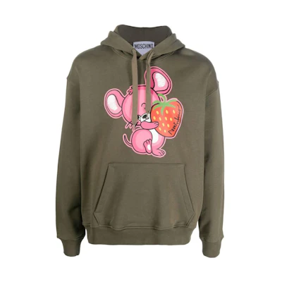 MOSCHINO Logo Print Drawstring Hoodie Men’s Dark Green A171470281443