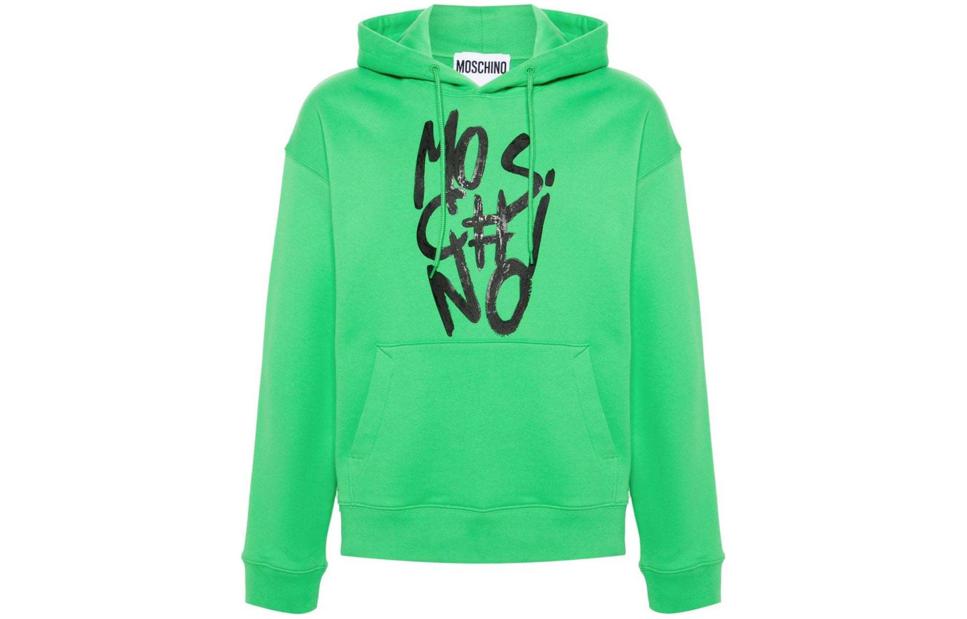 MOSCHINO Logo Print Hoodie Men’s Drop Shoulder - Granny Green A171702281396