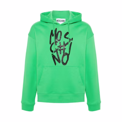 MOSCHINO Logo Print Hoodie Men’s Drop Shoulder - Granny Green A171702281396