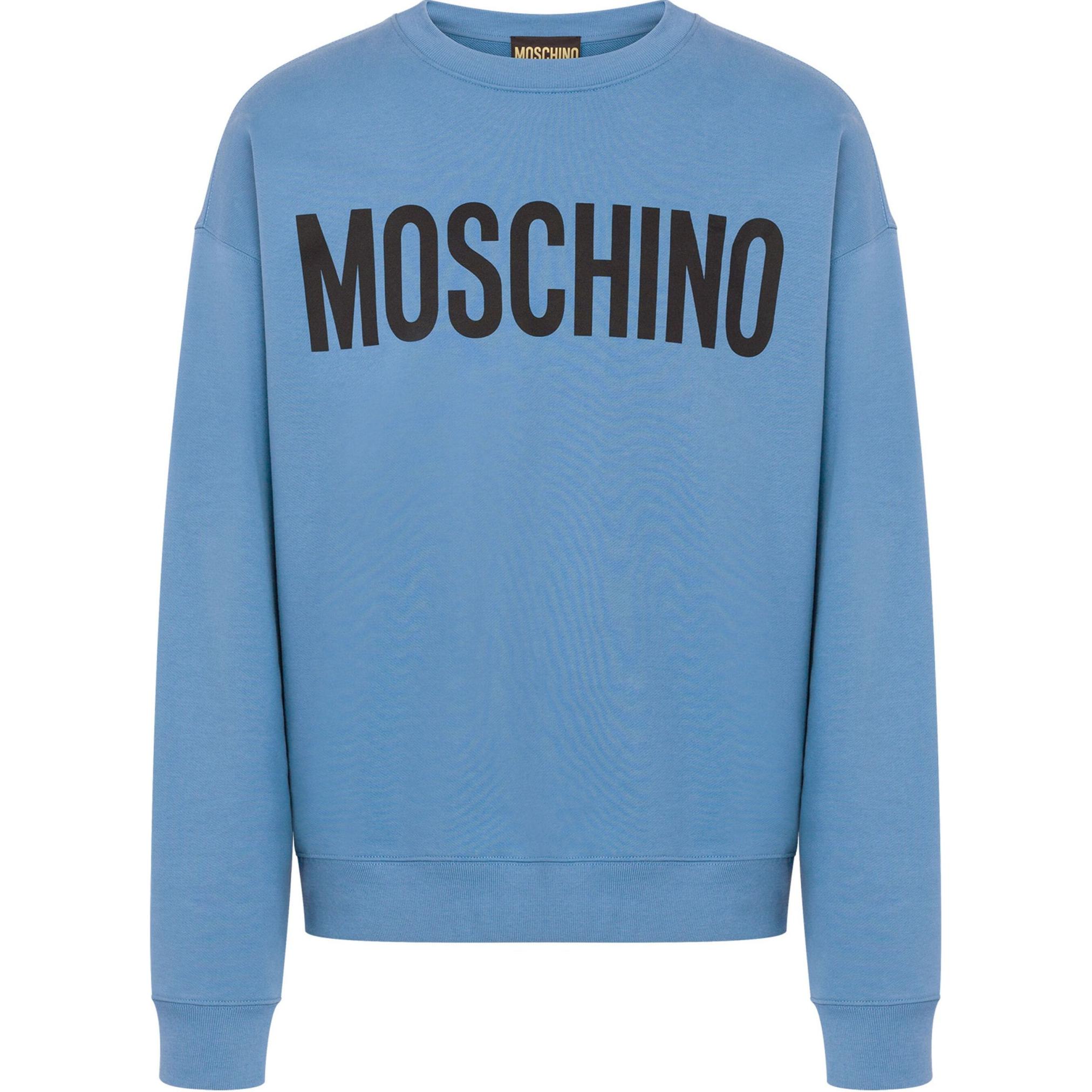 MOSCHINO Logo Print Oversized Cotton Sweatshirt Blue - A17017028-BLUE