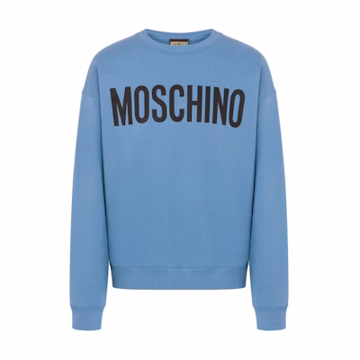 MOSCHINO Logo Print Oversized Cotton Sweatshirt Blue - A17017028-BLUE
