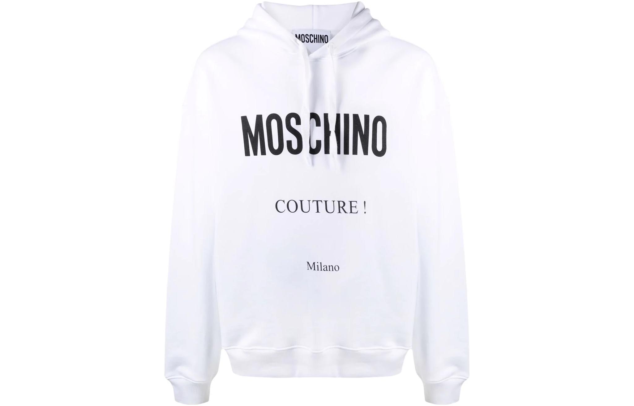 MOSCHINO Logo Print White Hoodie  Long Sleeve Sweatshirt A1729-2027-1001