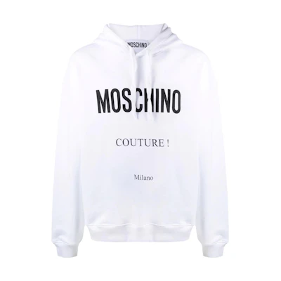 MOSCHINO Logo Print White Hoodie Long Sleeve Sweatshirt A1729-2027-1001
