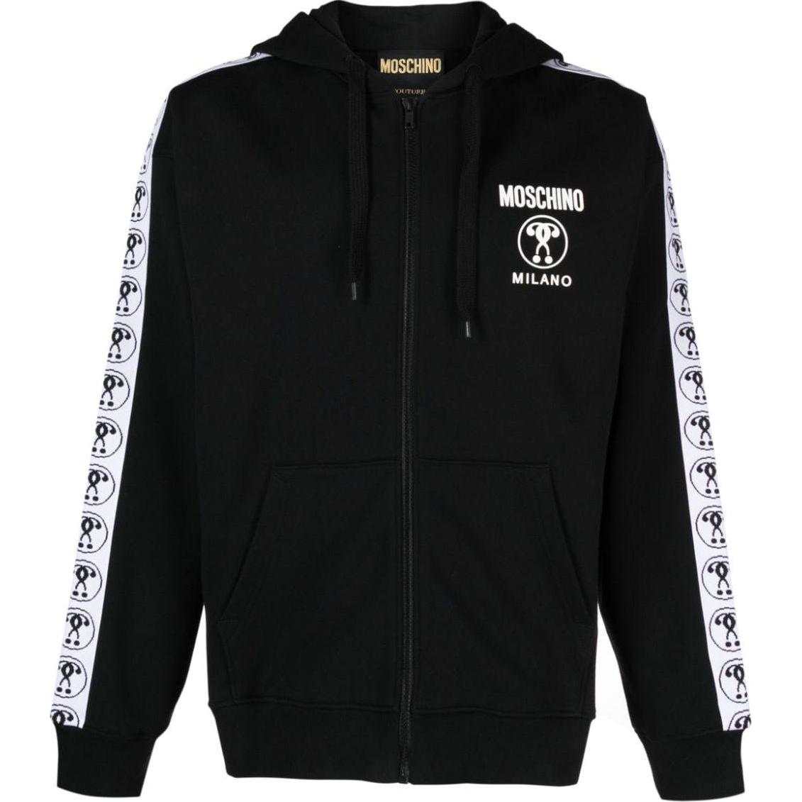 MOSCHINO Logo Print Zip Hoodie Black Fashion Sweatshirt A17247028-BLACK