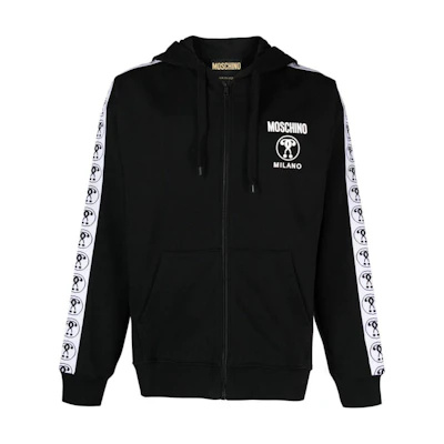 MOSCHINO Logo Print Zip Hoodie Black Fashion Sweatshirt A17247028-BLACK