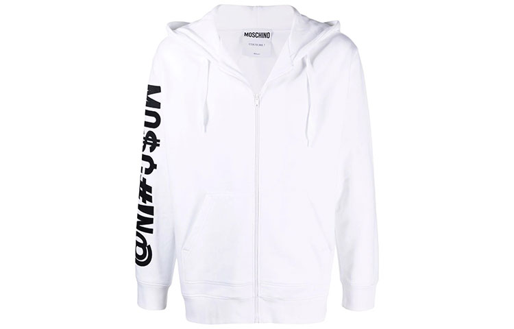 MOSCHINO Logo Printed Zip Hoodie Jacket White Male A1716-7027-1001