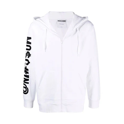 MOSCHINO Logo Printed Zip Hoodie Jacket White Male A1716-7027-1001