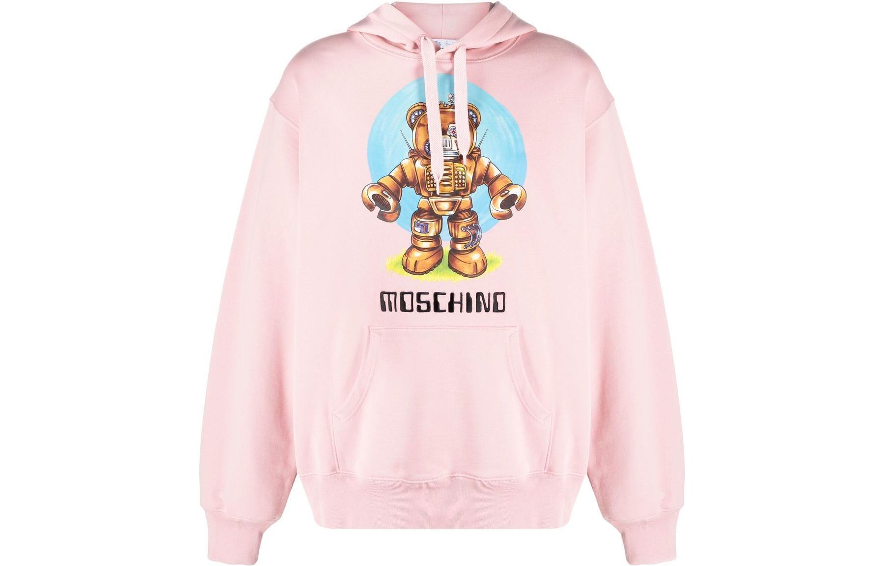 MOSCHINO Logo Robot Cartoon Print Pink Hoodie for Men V1716-7028-1187
