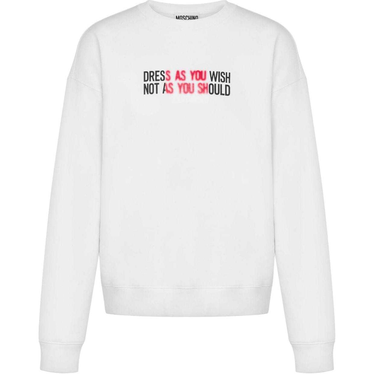 MOSCHINO Logo Slogan Printed Crewneck Long Sleeve Sweatshirt White () A17147028-WHITE
