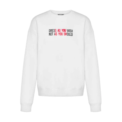 MOSCHINO Logo Slogan Printed Crewneck Long Sleeve Sweatshirt White () A17147028-WHITE